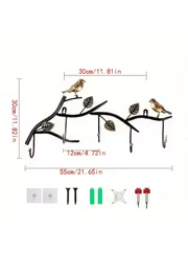 إيروريكس علاقة ملابس جدارية من الحديد المطاوع بتصميم ورقة وطائر – قطعة واحدة مع 5 خطافات للغرفة والمدخل والفنادق - Image 4