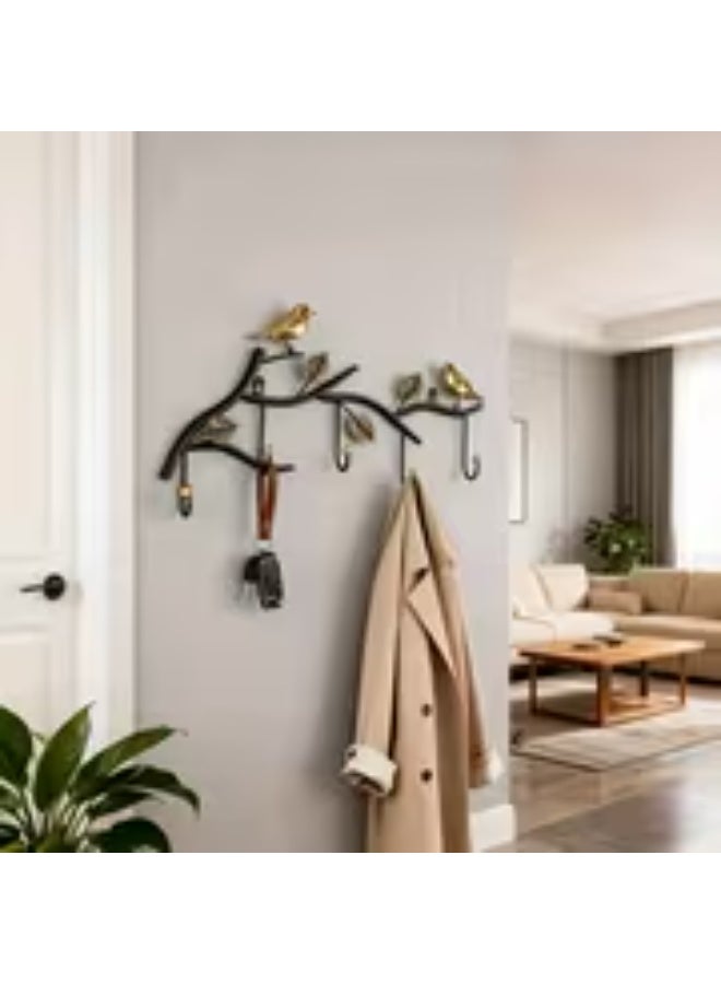 إيروريكس علاقة ملابس جدارية من الحديد المطاوع بتصميم ورقة وطائر – قطعة واحدة مع 5 خطافات للغرفة والمدخل والفنادق - Image 3