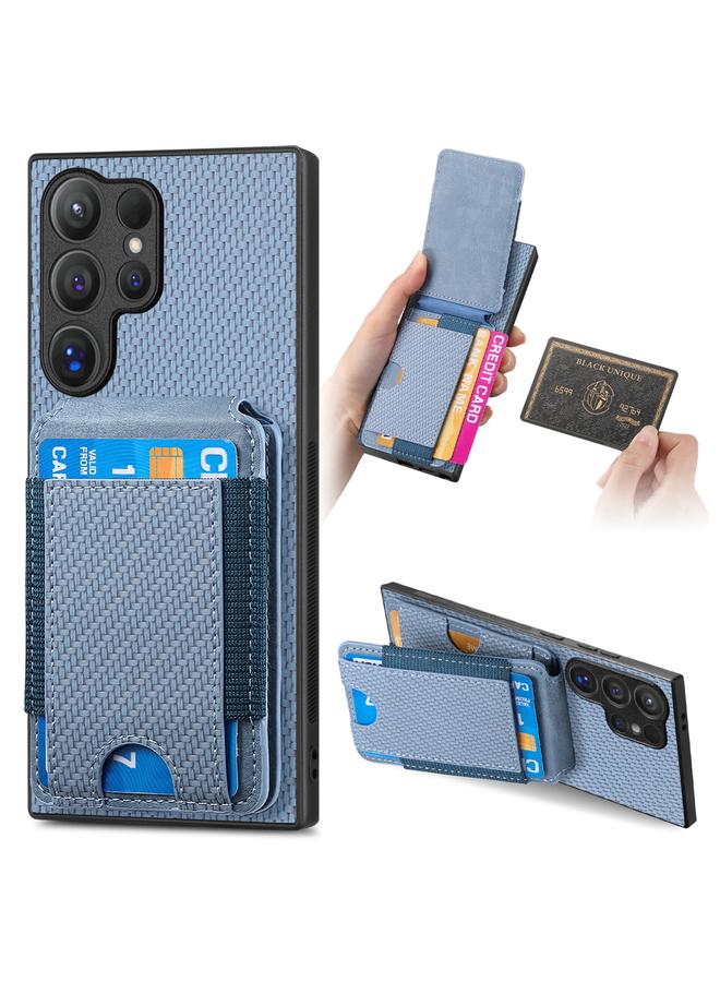 S-TOP Case For Samsung Galaxy S23 Ultra 5G Carbon Fiber Vertical Flip Wallet Stand Phone Case - Image 1
