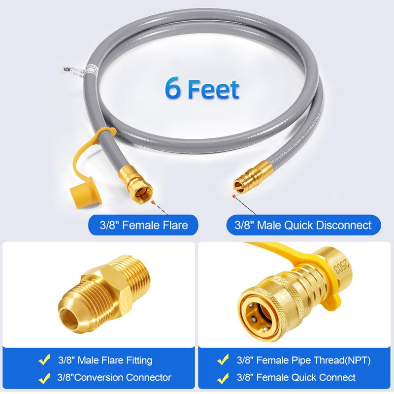 GasSaf 6FT 3/8" ID Natural Gas Hose, Natural Gas Grill Hose with Quick Connect Fitting Suitable for Weber Grills, Blackstone Griddles, Generator, Patio Heater - CSA Certified - Image 2