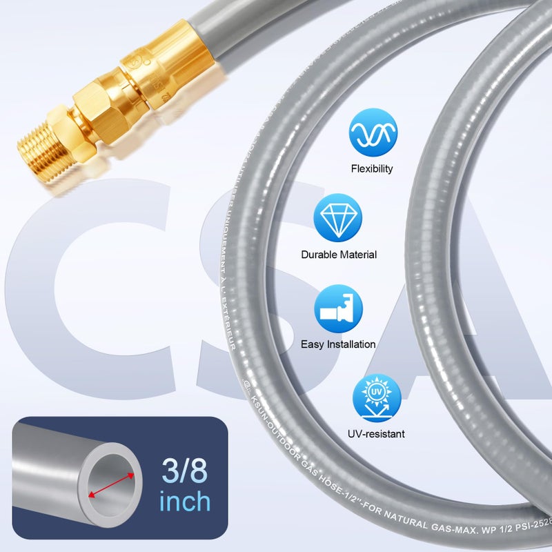 GasSaf 6FT 3/8" ID Natural Gas Hose, Natural Gas Grill Hose with Quick Connect Fitting Suitable for Weber Grills, Blackstone Griddles, Generator, Patio Heater - CSA Certified - Image 5