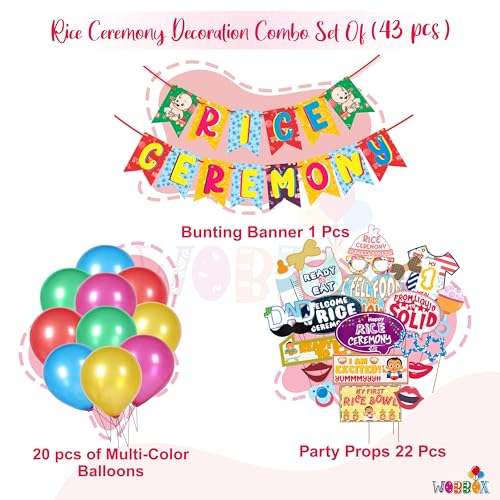 WOBBOX Annaprashan Party Props with Rice Ceremony Baby Pattern Multi Color Bunting Banner & Balloon, Annaprashan Party Decoration (46 Pcs Combo) - Image 2