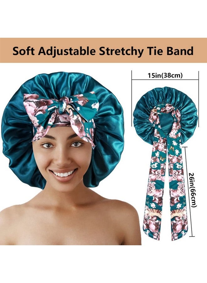 Heniho 2Pcs Large Silky Bonnets With Tie Band Braid Bonnet Satin Bonnet For Sleeping Curly Hair F - Image 4