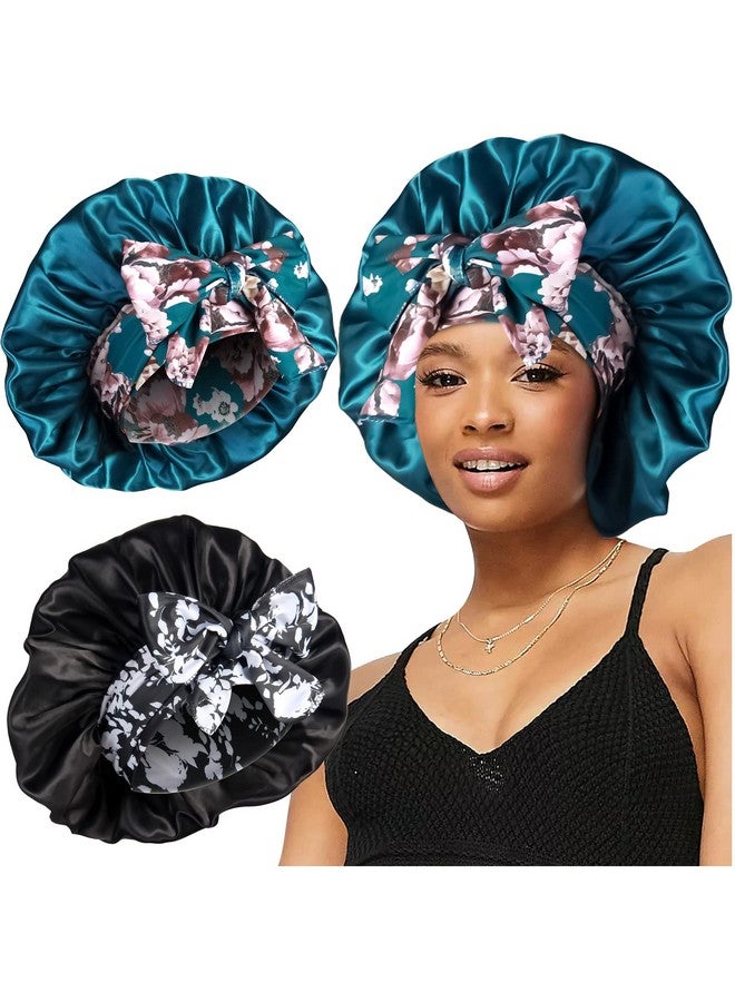 Heniho 2Pcs Large Silky Bonnets With Tie Band Braid Bonnet Satin Bonnet For Sleeping Curly Hair F - Image 2