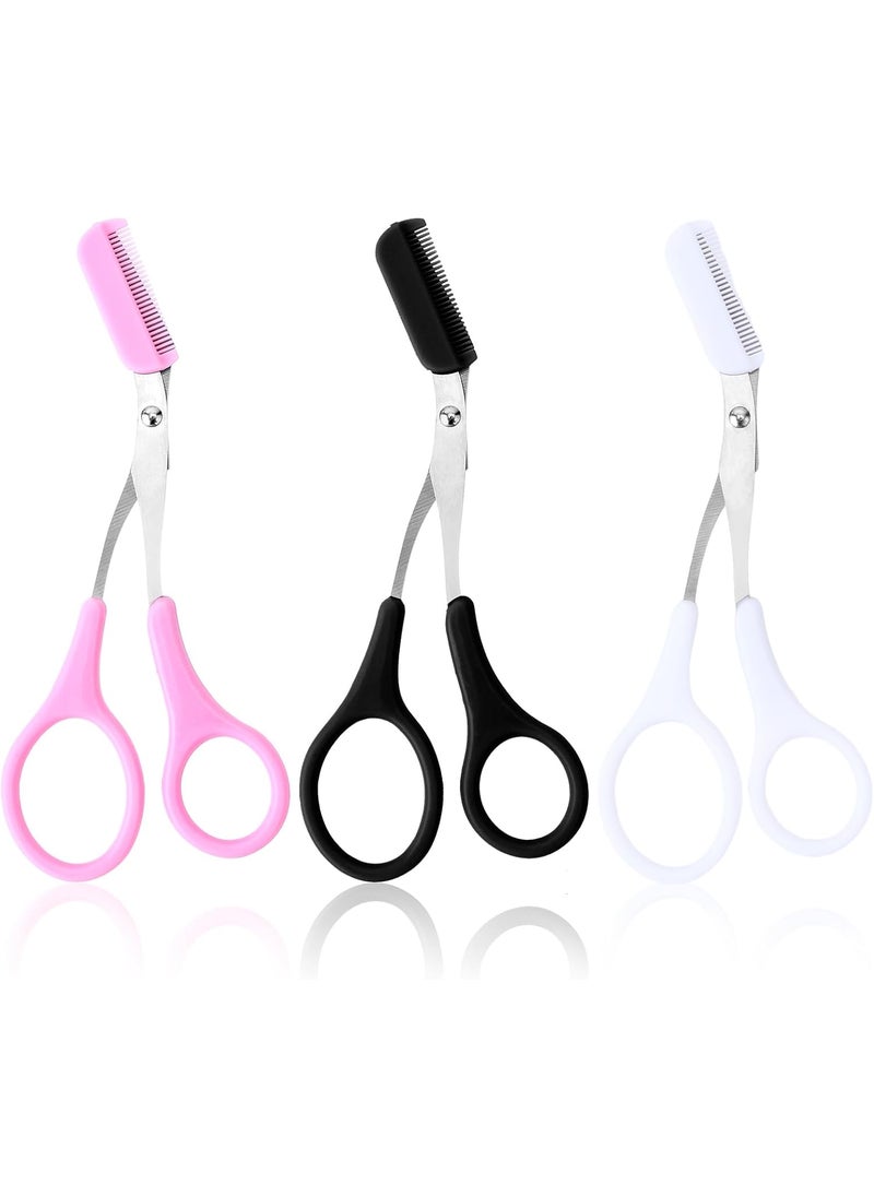 WLLHYF - WLLHYF 3 Pack Eyebrow Scissors with Comb Detachable Professional Stainless Steel Non Slip Eyebrow Eyelash Grooming Trimmer Remover Beauty Makeup Tool Accessories for Men Women(Pink,White,Black) - Image 1