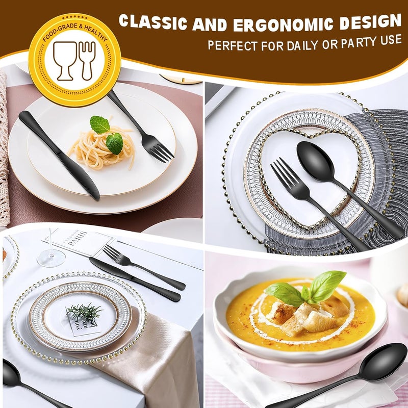 Deedro 40Piece Black Silverware Set Service for 8 Stainless Steel Flatware Cutlery Set Kitchen Tableware Set for Home and Restaurant Knives Forks Spoons Set Mirror Polished Dishwasher Safe - Image 5