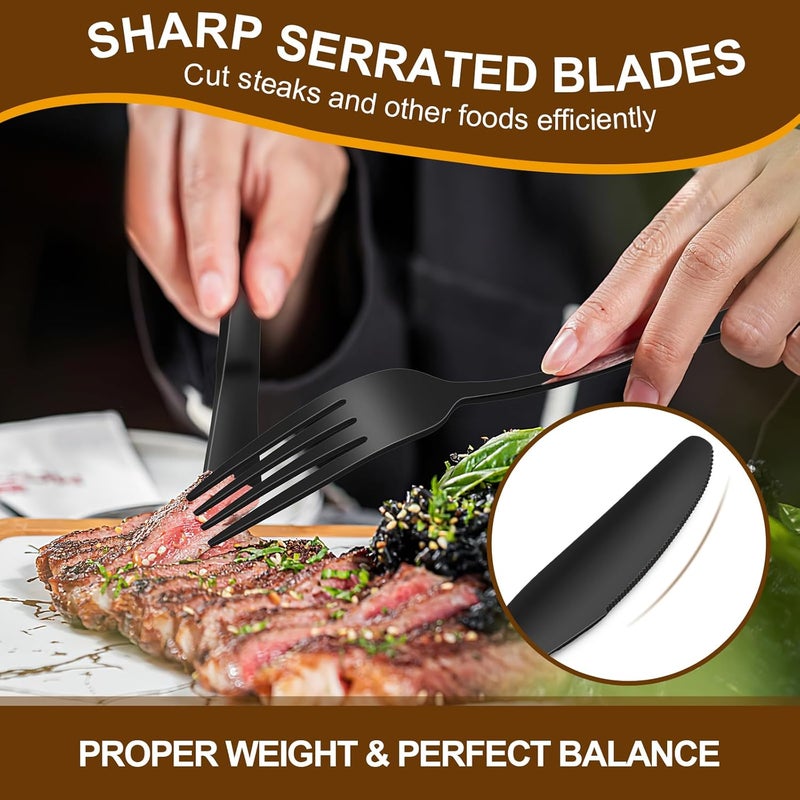 Deedro 40Piece Black Silverware Set Service for 8 Stainless Steel Flatware Cutlery Set Kitchen Tableware Set for Home and Restaurant Knives Forks Spoons Set Mirror Polished Dishwasher Safe - Image 4