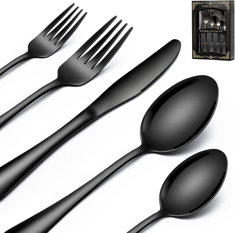 Deedro 40Piece Black Silverware Set Service for 8 Stainless Steel Flatware Cutlery Set Kitchen Tableware Set for Home and Restaurant Knives Forks Spoons Set Mirror Polished Dishwasher Safe - Image 1
