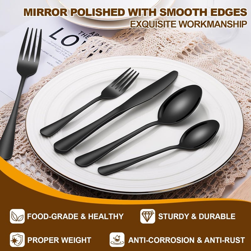 Deedro 40Piece Black Silverware Set Service for 8 Stainless Steel Flatware Cutlery Set Kitchen Tableware Set for Home and Restaurant Knives Forks Spoons Set Mirror Polished Dishwasher Safe - Image 3