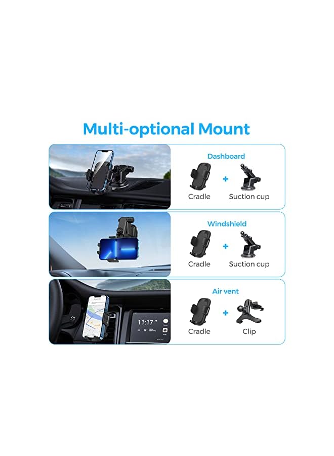 Yamdrok Car Phone Holder, Air Vent Mount, Dashboard Phone Holder Auto Suction Cup for Windshield/Smooth Desktop/Tile Wall, 360° Rotation&Extended Arm, Compatible with iPhone, Samsung, All 4''-7'' - Image 3