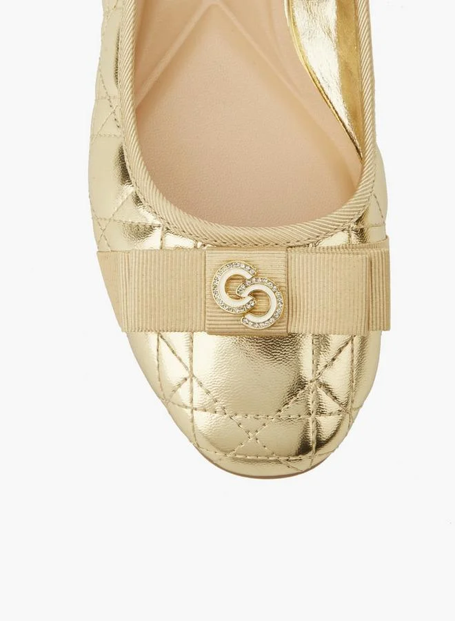 Celeste GOLD Women Quilted Bow Embellished Ballerina Shoes for Women | Best Price UAE