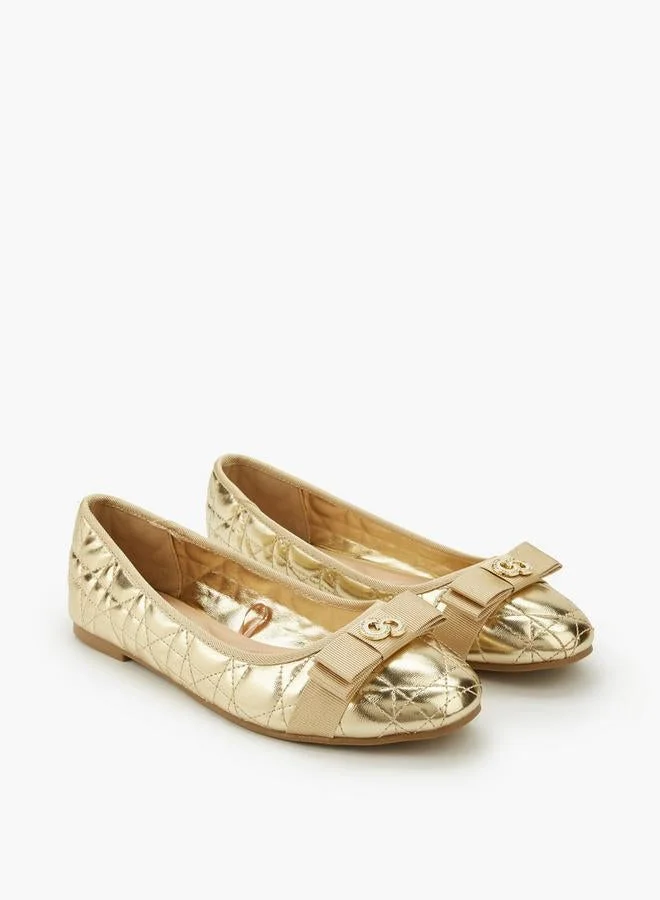 Celeste GOLD Women Quilted Bow Embellished Ballerina Shoes for Women | Best Price UAE