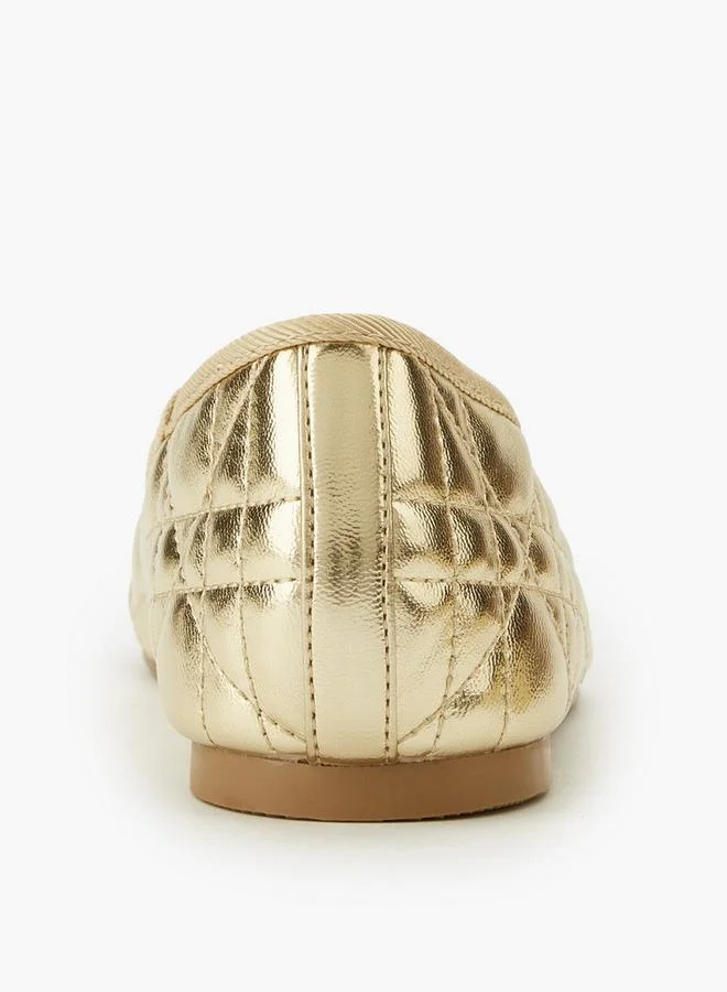 Celeste GOLD Women Quilted Bow Embellished Ballerina Shoes for Women | Best Price UAE