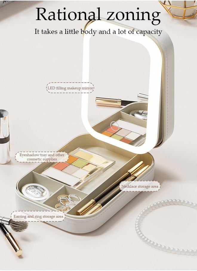 DUNISO - Travel Makeup Bag with LED Mirror, USB Rechargeable LED Mirror Cosmetic Makeup Bag,Travel Makeup Case with Led Mirror, Portable Makeup Box with Mirror and Light - Image 1