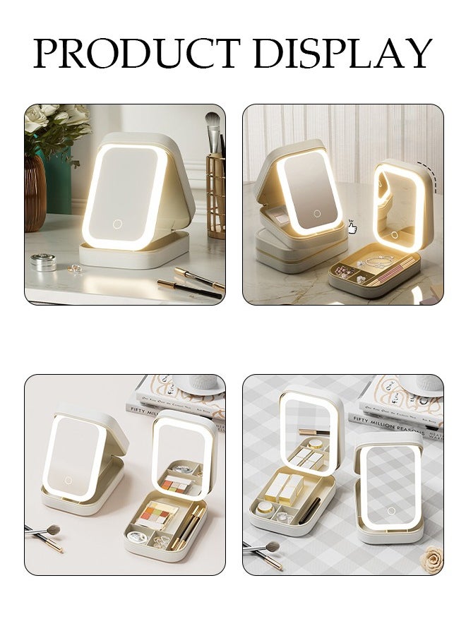 DUNISO - Travel Makeup Bag with LED Mirror, USB Rechargeable LED Mirror Cosmetic Makeup Bag,Travel Makeup Case with Led Mirror, Portable Makeup Box with Mirror and Light - Image 1