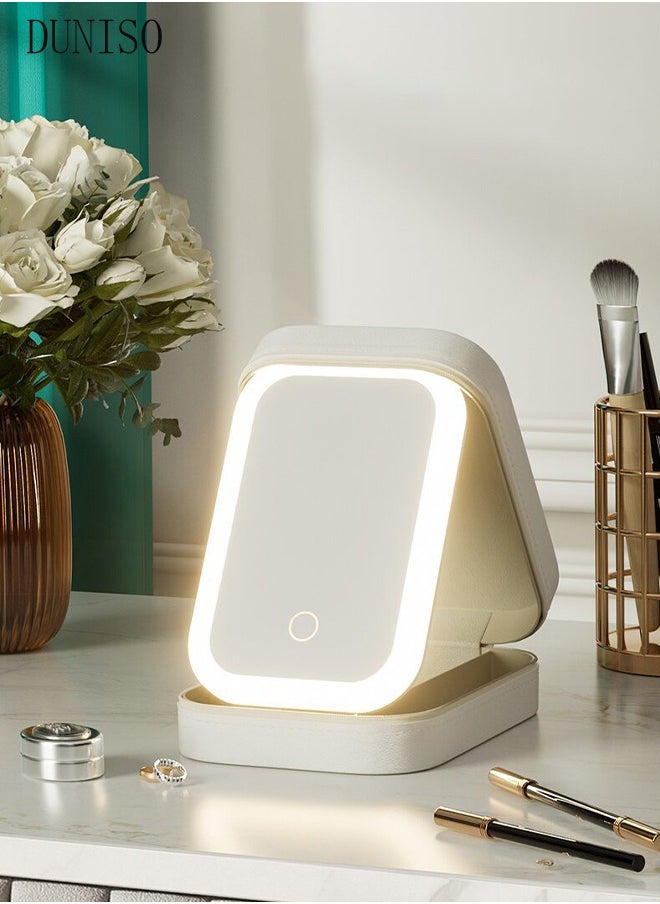 DUNISO - Travel Makeup Bag with LED Mirror, USB Rechargeable LED Mirror Cosmetic Makeup Bag,Travel Makeup Case with Led Mirror, Portable Makeup Box with Mirror and Light - Image 1