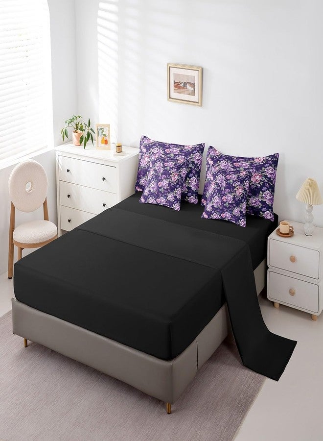 Feelyou Retro Rose Floral Print Bedding Set King Vintage Garden Flower Comforter Set 7 Pieces Botanical Herbs Flower Watercolor Blossom Bed in Bag Purple Bed Set with Comforter Sheet Set Pillowcases - Image 4