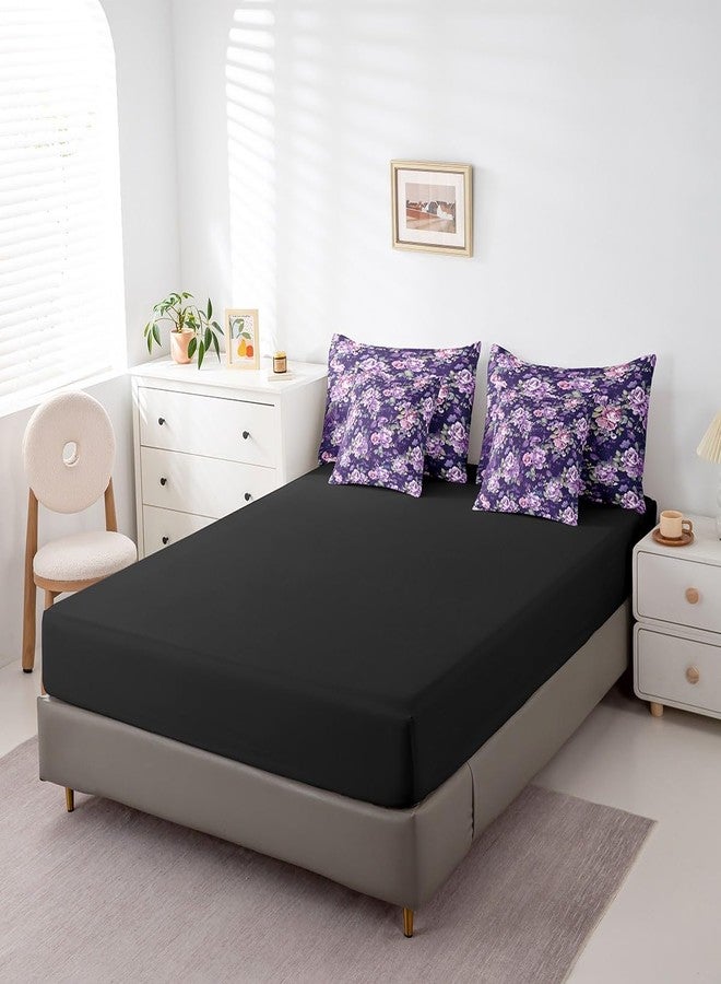 Feelyou Retro Rose Floral Print Bedding Set King Vintage Garden Flower Comforter Set 7 Pieces Botanical Herbs Flower Watercolor Blossom Bed in Bag Purple Bed Set with Comforter Sheet Set Pillowcases - Image 5