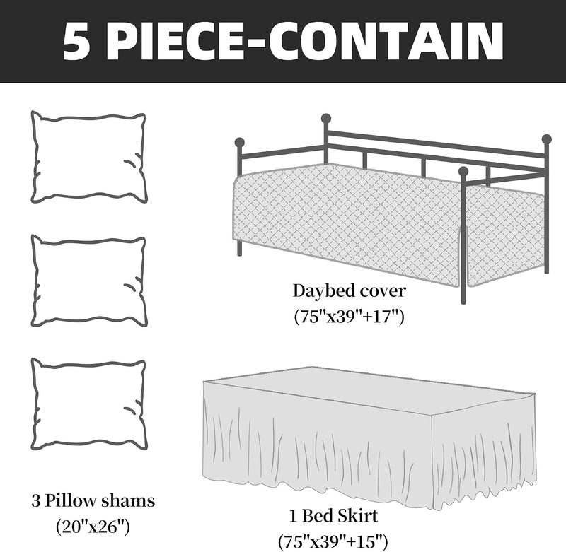 HOMBYS Daybed Cover Sets- Diamond Stitching Daybed Bedding Set, All Season Cozy Bedding with Bedskirt with Shams, Microfiber Filling, 5 Pieces, Dark Grey - Image 4