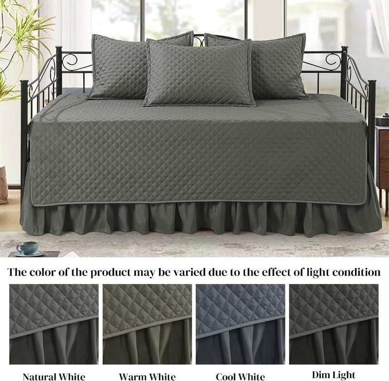 HOMBYS Daybed Cover Sets- Diamond Stitching Daybed Bedding Set, All Season Cozy Bedding with Bedskirt with Shams, Microfiber Filling, 5 Pieces, Dark Grey - Image 2