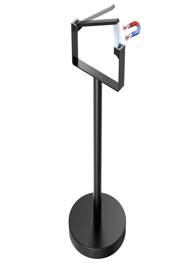 RUACQ Toilet Paper Holder Stand, Magnetic Closure Toilet Paper Stand with Lift-Up Rotating Arm, SUS304 Stainless Steel Bathroom Toilet Paper Holder Free Standing, Weighted Base (Matte Black) - Image 1