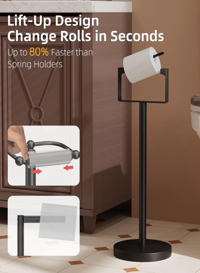 RUACQ Toilet Paper Holder Stand, Magnetic Closure Toilet Paper Stand with Lift-Up Rotating Arm, SUS304 Stainless Steel Bathroom Toilet Paper Holder Free Standing, Weighted Base (Matte Black) - Image 2