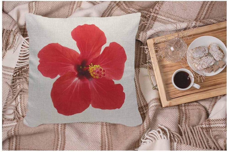 WONDERTIFY Throw Pillow Case Cover Red Hibiscus Flower on A White Background Tropical - Soft Linen Pillow Case for Decorative Bedroom/Livingroom/Sofa/Farm House - Cushion Covers 18x18 Inch 45x45 cm - Image 3