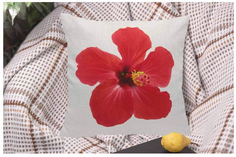 WONDERTIFY Throw Pillow Case Cover Red Hibiscus Flower on A White Background Tropical - Soft Linen Pillow Case for Decorative Bedroom/Livingroom/Sofa/Farm House - Cushion Covers 18x18 Inch 45x45 cm - Image 5