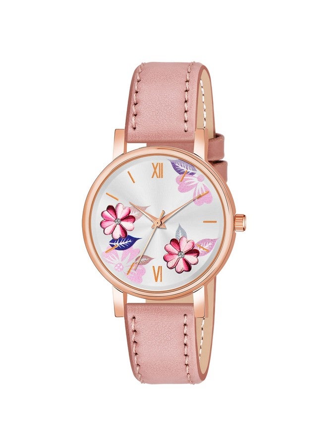 The Shopoholic Analog Flowered Dial Grey Peach Green Colour Leather Strap Combo Watch for Womens and Girls Pack of 3 Watches - Image 4