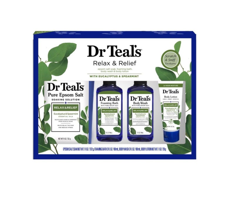 Dr Teal's Dr Teals Relax  Relief Eucalyptus  Spearmint Epsom Salt 11oz  Foaming Bath Oil Body Wash 3oz  Body Lotion 1oz Set 