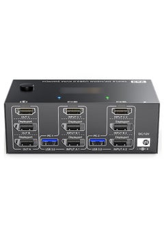 USB 3.0 KVM Switcher Two Input Three Output Three Monitor Switcher Support 8K@30Hz 4K@144Hz USB 3.0 Displayport with Wired Remote and 4 Cables Included Compatible with Mac/Windows/Linux