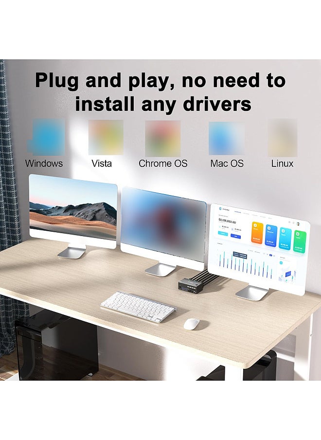 Generic - USB 3.0 KVM Switcher Two Input Three Output Three Monitor Switcher Support 8K@30Hz 4K@144Hz USB 3.0 Displayport with Wired Remote and 4 Cables Included Compatible with Mac/Windows/Linux - Image 1