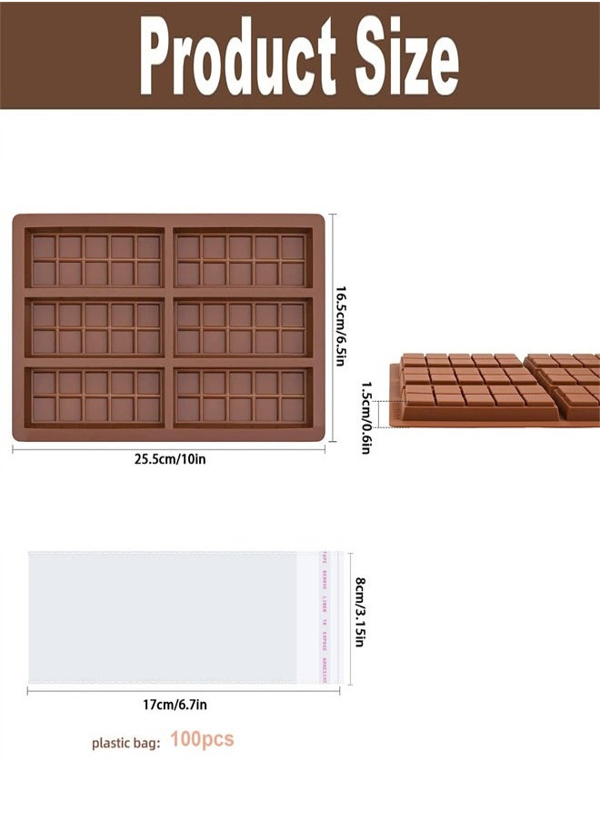 Generic - Chocolate Bar Mold, Non-Stick Chocolate Molds with 100pcs Storage Bags, Silicone Rectangle Deep Chocolate Bar Mold for Milk Chocolate Bar,Dubai Chocolate Bar Pistachio - Image 1