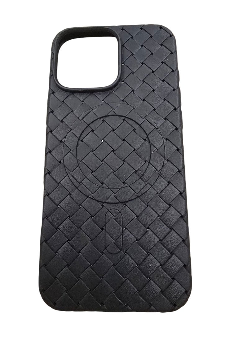 جراب لهاتف 16برو ماكس ، مصنوع من نسيج كامل، ملمس الجلد، أداة مبتكرة تجمع بين الحماية القصوى والتصميم الأنيق، باستخدام مواد عالية الجودة وتقنيات متقدمة، اللون: (أسود) - Image 1