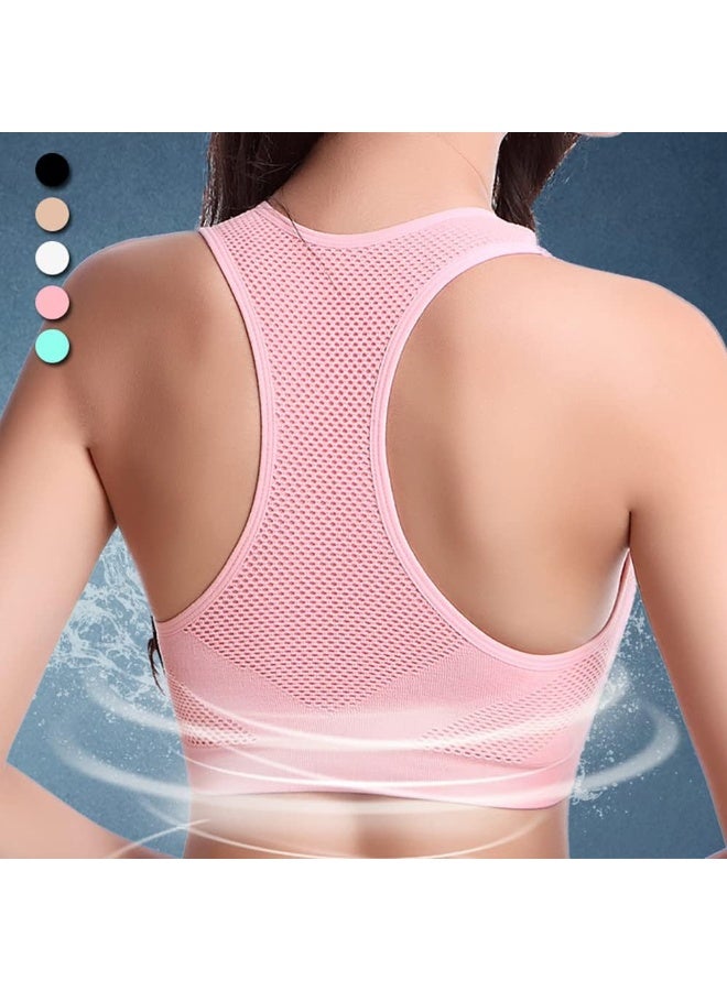 Rubik Sports Bra for Women, Padded Push Up Racerback Seamless High Impact Shockproof Quick Dry Bra for Yoga Gym Training Running Workout Fitness (X-Large, pink) - Image 2