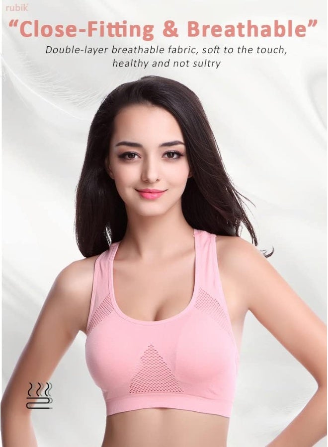 Rubik Sports Bra for Women, Padded Push Up Racerback Seamless High Impact Shockproof Quick Dry Bra for Yoga Gym Training Running Workout Fitness (X-Large, pink) - Image 3
