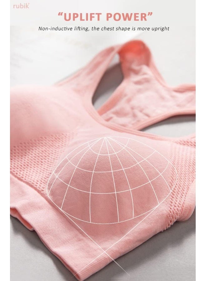 Rubik Sports Bra for Women, Padded Push Up Racerback Seamless High Impact Shockproof Quick Dry Bra for Yoga Gym Training Running Workout Fitness (X-Large, pink) - Image 5
