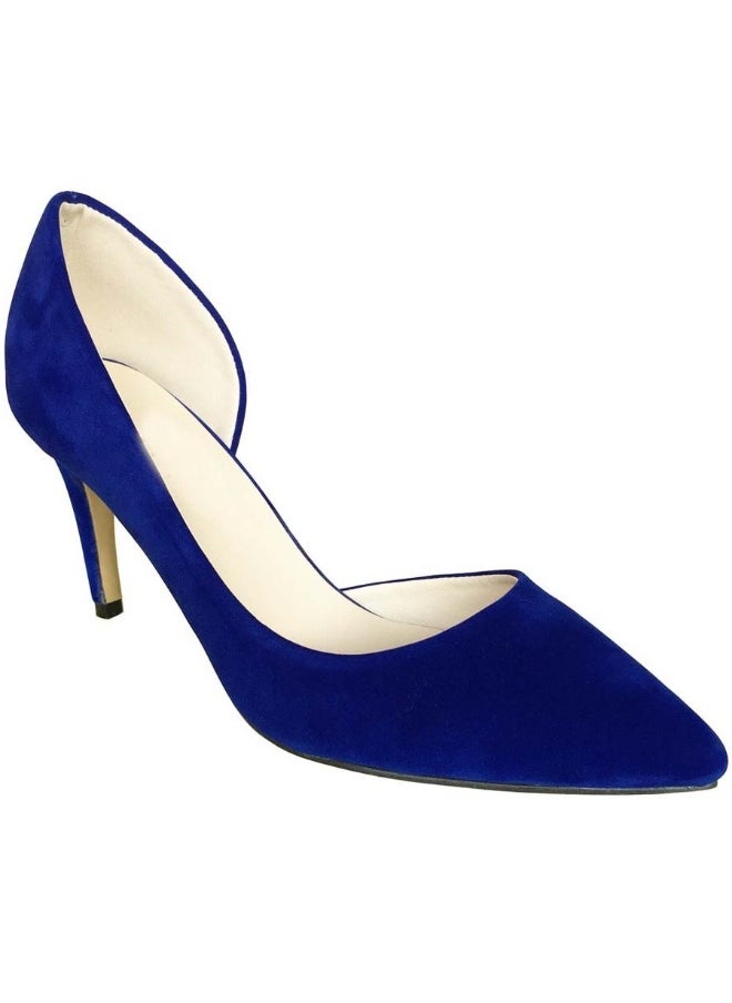 Loquat Pointed Toe Contrast Cut-Out Flannel Stiletto Heels 8cm Blue  - Image 1