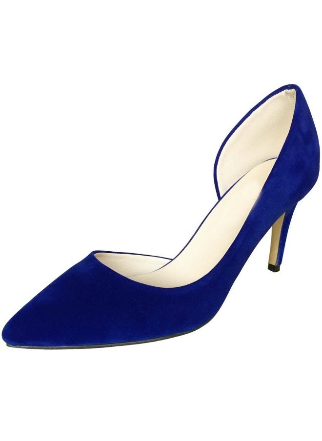 Loquat Pointed Toe Contrast Cut-Out Flannel Stiletto Heels 8cm Blue  - Image 2