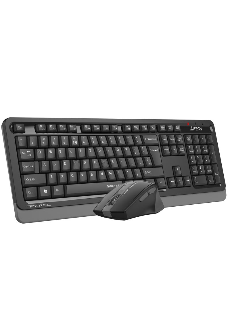 A4TECH Silent 2.4Ghz Wireless Keyboard Mouse Combo FGS1035Q, With QuietKey's patented mechanism, combining high elastic silicone and high-quality lubricant, Water Splash Resistance, Grey  - Image 2
