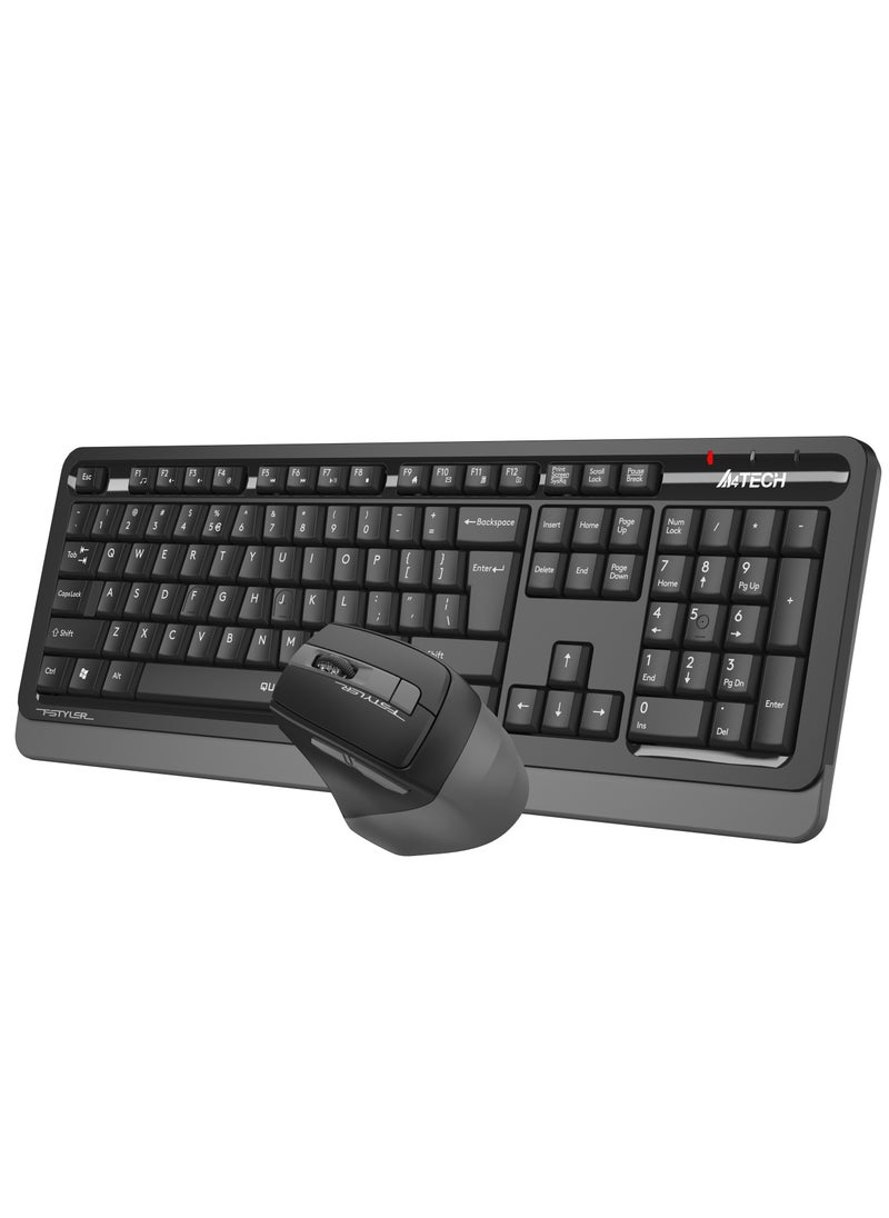 A4TECH Silent 2.4Ghz Wireless Keyboard Mouse Combo FGS1035Q, With QuietKey's patented mechanism, combining high elastic silicone and high-quality lubricant, Water Splash Resistance, Grey  - Image 3