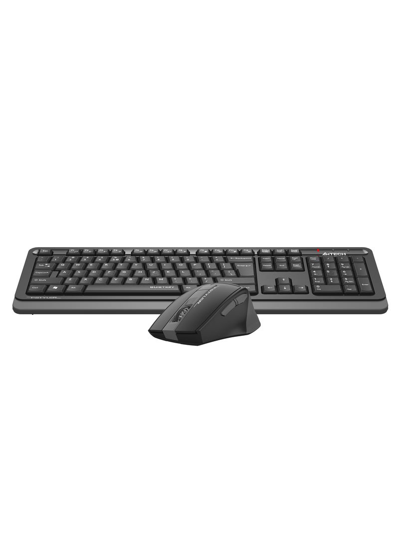 A4TECH Silent 2.4Ghz Wireless Keyboard Mouse Combo FGS1035Q, With QuietKey's patented mechanism, combining high elastic silicone and high-quality lubricant, Water Splash Resistance, Grey  - Image 4