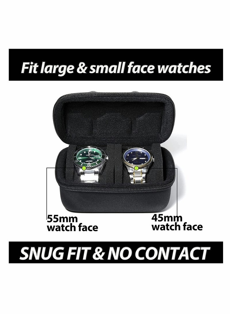 KASTWAVE Watch Travel Case, Watch Roll Case Storage and Organizer for Men and Women, Zipper Watch Box with Anti-move Watch Pillow, Black, 2 Slot, Not Include Watch - Image 2