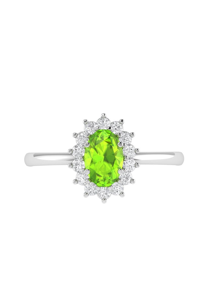 Capri Gold Diana Oval Peridot and Glittering Diamond Ring in 18K White Gold  - Image 1