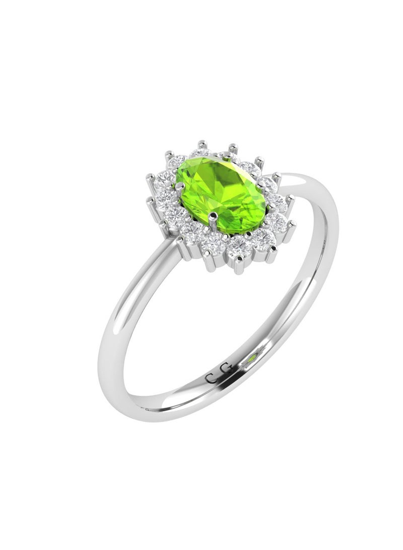 Capri Gold Diana Oval Peridot and Glittering Diamond Ring in 18K White Gold  - Image 2