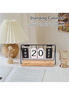 Generic Desk Calendar, Standing Flip Wooden Metal Perpetual Flip Calendar with Day, Date and Month Display, Daily Flip Calendar Date Blocks for Desk, Office Desktop Housewarming Gift  - Image 3