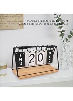 Generic Desk Calendar, Standing Flip Wooden Metal Perpetual Flip Calendar with Day, Date and Month Display, Daily Flip Calendar Date Blocks for Desk, Office Desktop Housewarming Gift  - Image 4