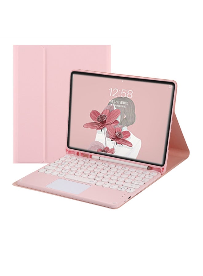 For IPad Wireless Bluetooth Touch Keyboard 110.9.7 "round Hat Air5 Wonderful Control Mini6 Leather M4-Color:Cherry Powder Leather Case + Keyboard (upgrade Touch)-Product Type:Ipad 10th/11th Generation 10.9inch  - Image 1