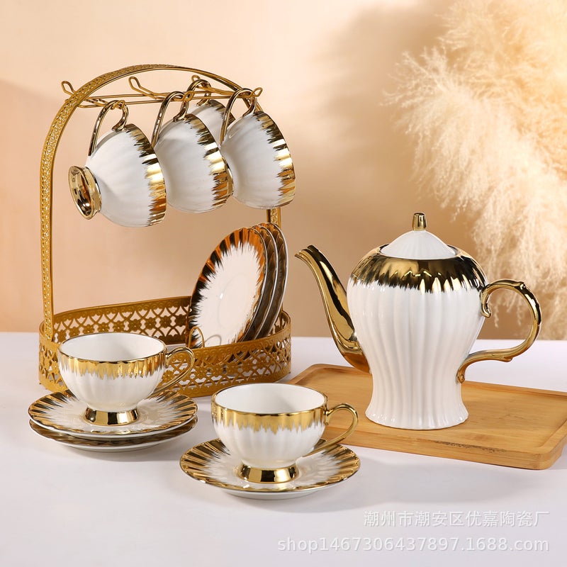 European-Style Ceramic Coffee Set Coffee Cup And Saucer High-Grade Phnom Penh English-Style Afternoon Tea Set 13-Piece Water Set - Image 1