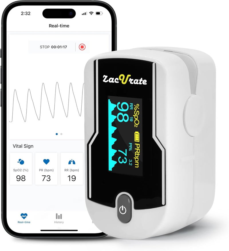 Zacurate FSAHSA Eligible 500EB Wireless Bluetooth Fingertip Blood Pulse Oximeter Monitor with FREE App SpO2 Heart Rate Plethysmograph and Perfusion Index Finger Oxygen Sensor Meter - Image 1